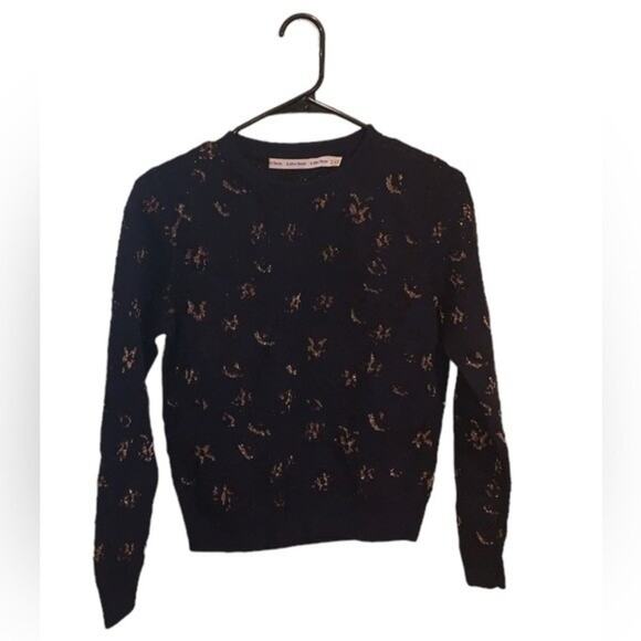 & Other Stories Wool Metallic Print Crewneck Sweater Navy Size XS - Picture 3 of 5